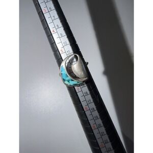 Vintage Sterling Ring 925 Size 6 Wave Irregular Shape Turquoise Inlay